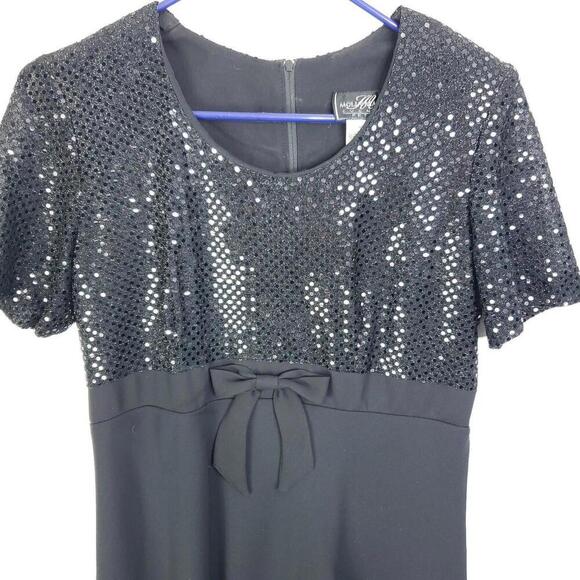Molly Malloy Dress Womens 10 Petite Sequin Bow Waist Short Sleeves Modest - Picture 3 of 11